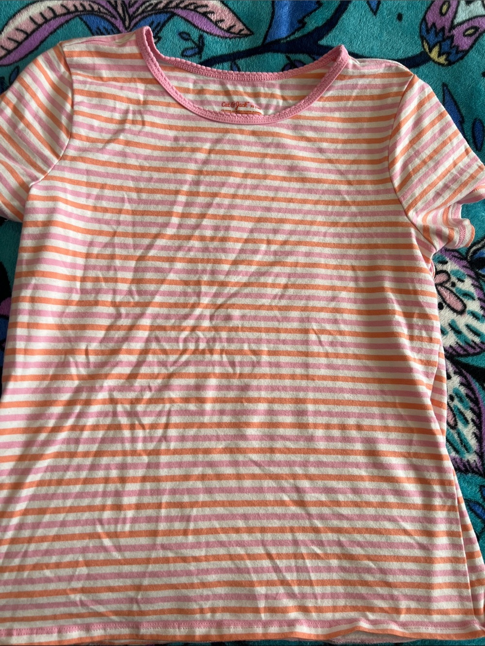 Girls Cat & Jack - Pink & Cream Striped Short-Sleeve Tee XL